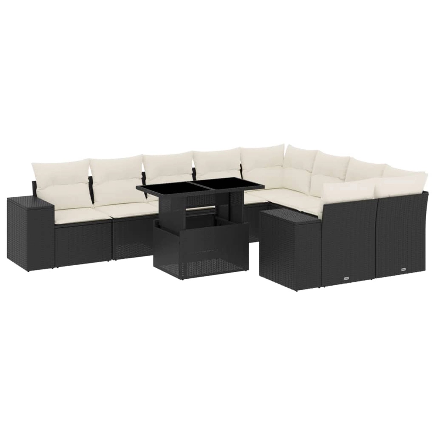 vidaXL 10-Tlg Garten-Sofagarnitur mit Kissen Schwarz Poly Rattan 3269386 günstig online kaufen