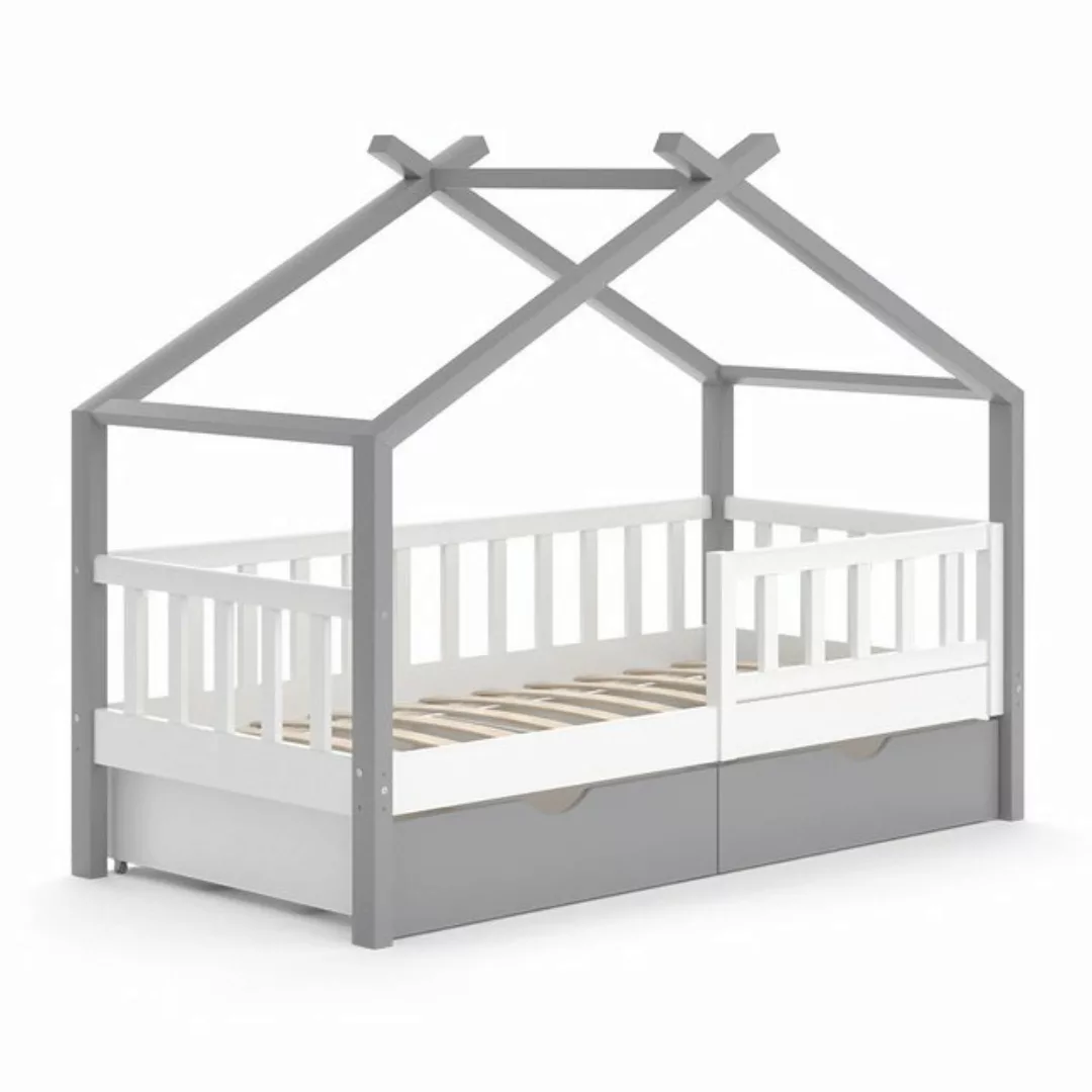 Vicco Kinderbett Hausbett Einzelbett 80x160cm DESIGN Grau Weiß günstig online kaufen