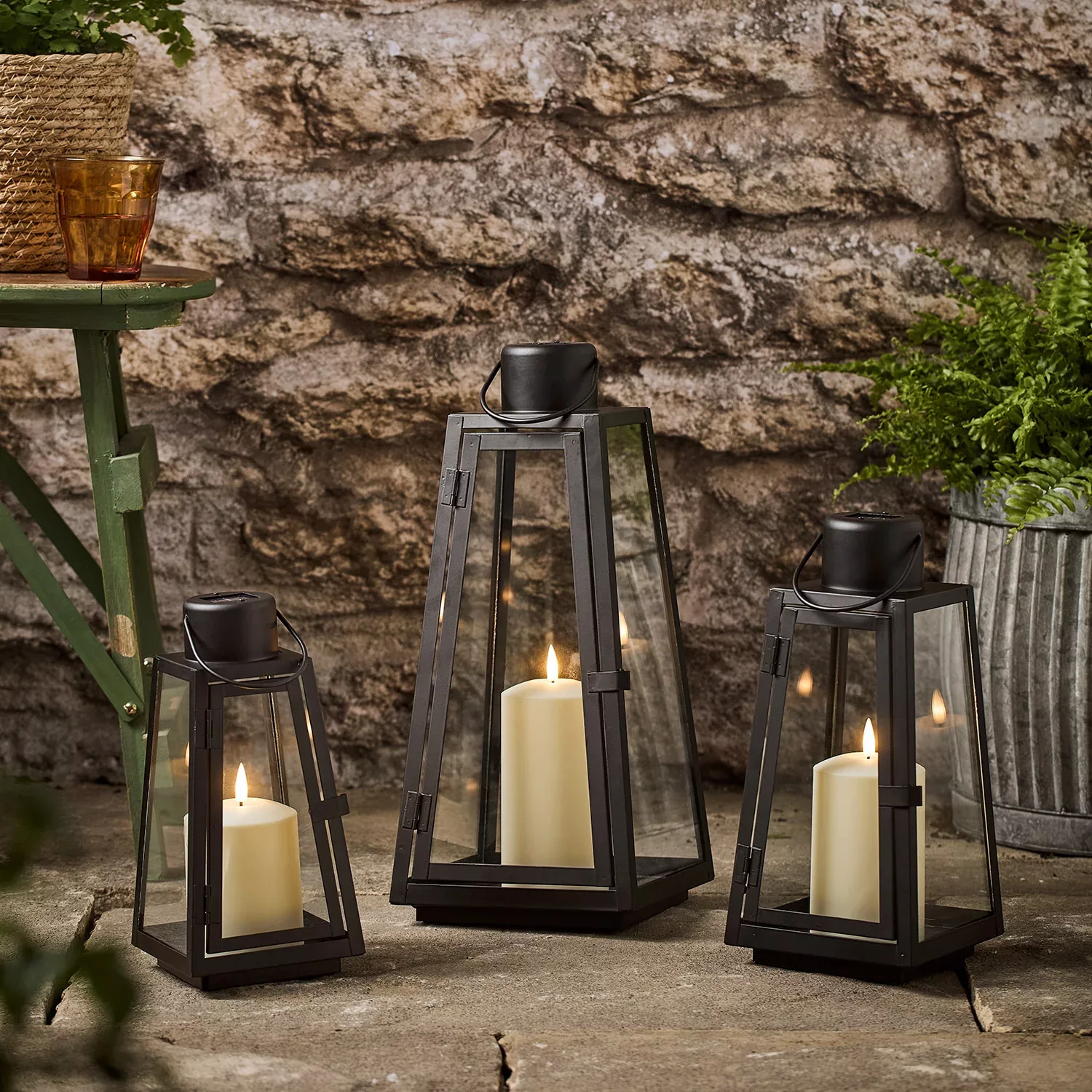 3er Set Palma Solar Laternen schwarz mit TruGlow® Outdoor Kerzen günstig online kaufen