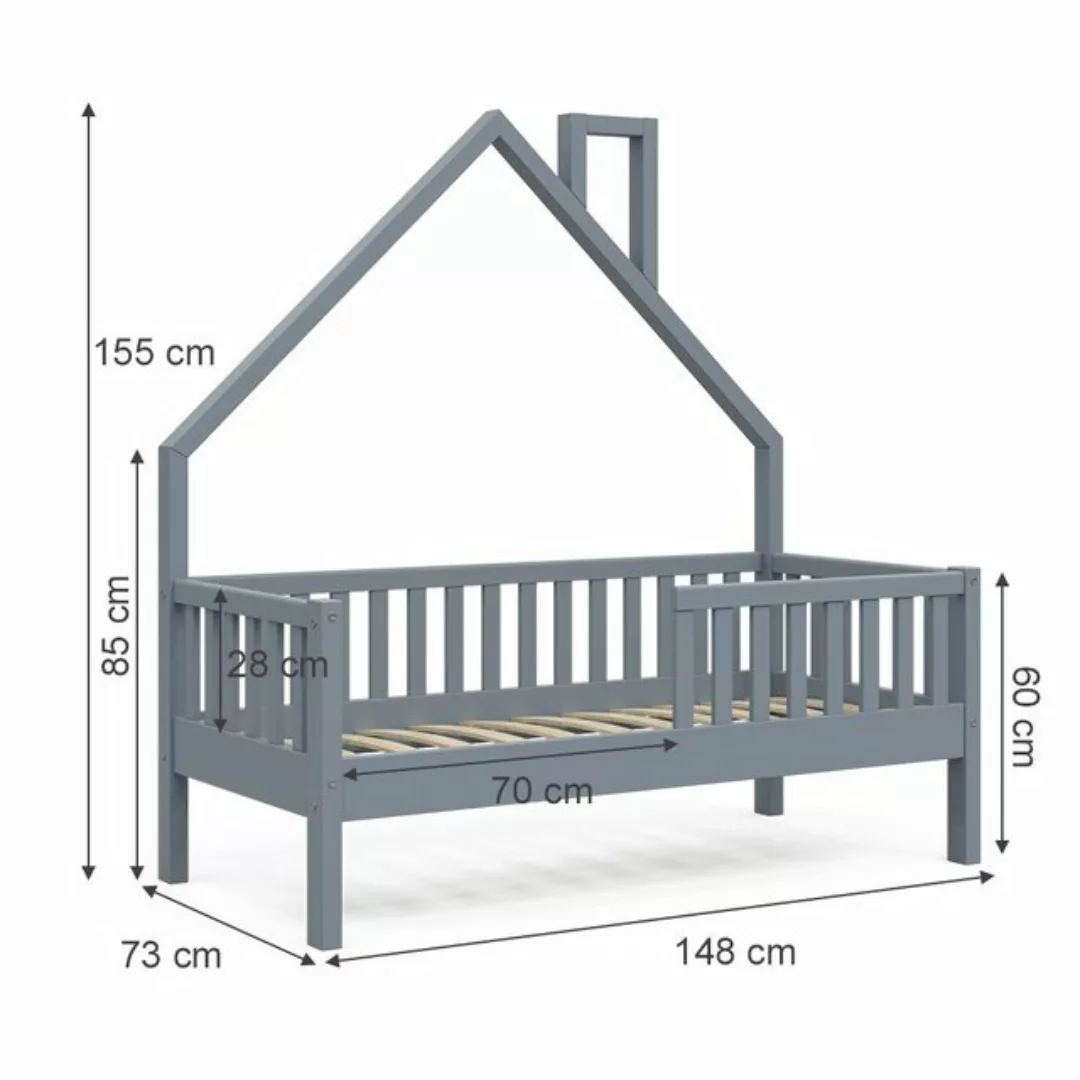 VitaliSpa® Hausbett Kinderbett Spielbett Noemi 70x140cm Anthrazit Matratze günstig online kaufen