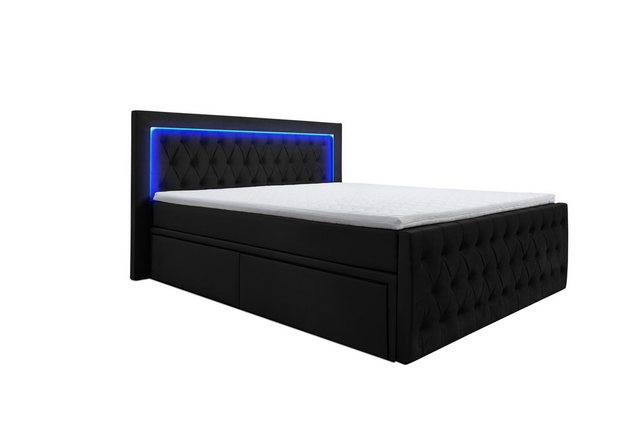 storez24 Boxspringbett Verona, Matratze, Topper, Schubladen, LED-Beleuchtun günstig online kaufen