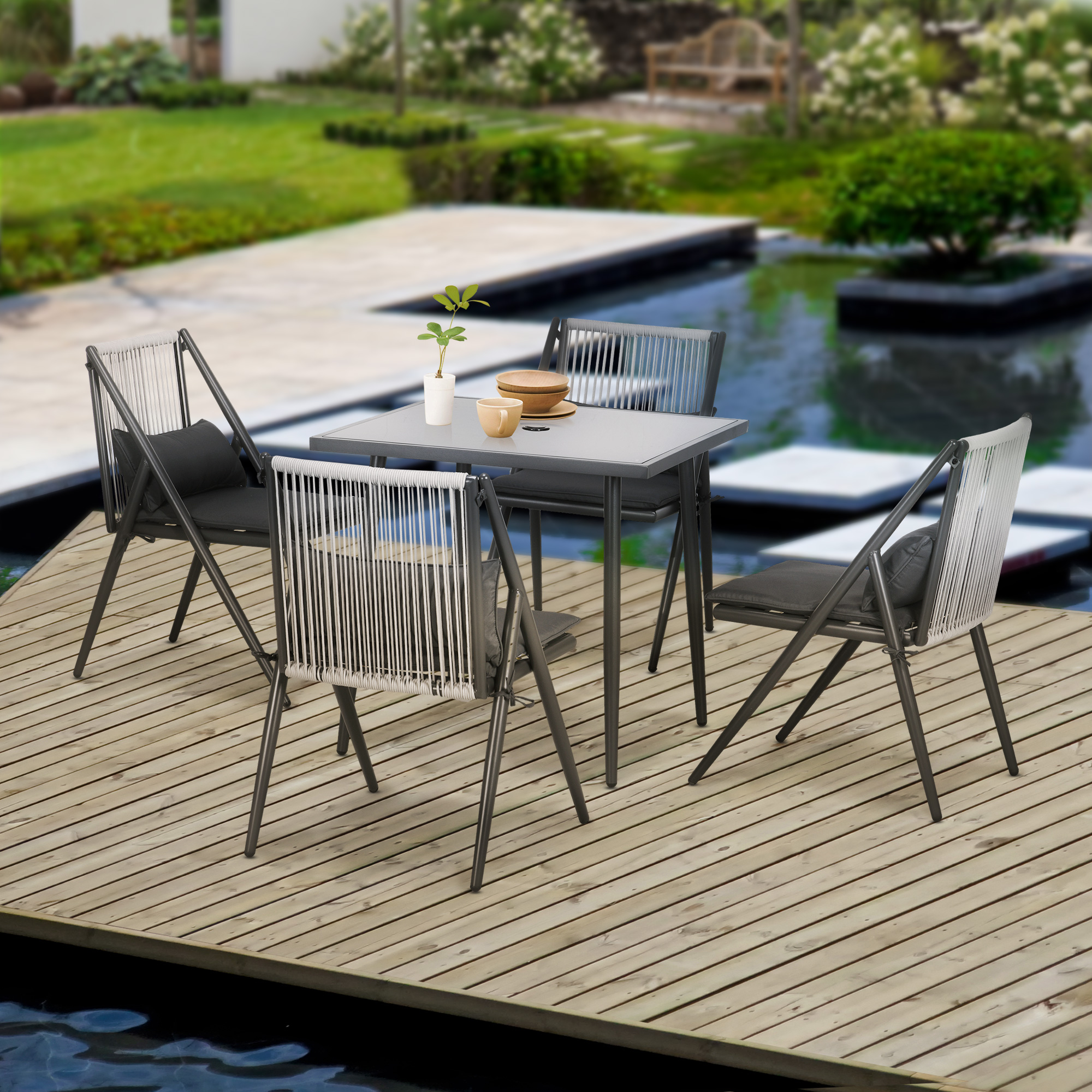 Outsunny Gartenmöbel Set 5 tlg Sitzgruppe mit Tisch und 4 Stühlen, Balkonmö günstig online kaufen