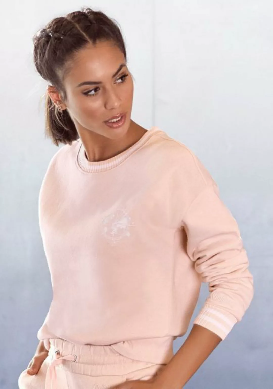 Buffalo Sweatshirt mit Kontrast-Rippbündchen und Druck, Loungeanzug günstig online kaufen