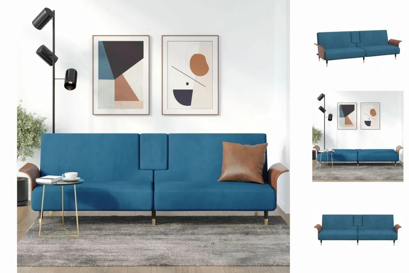vidaXL Sofa Schlafsofa mit Getränkehaltern Blau Samt Schlafcouch Couch Sofa günstig online kaufen