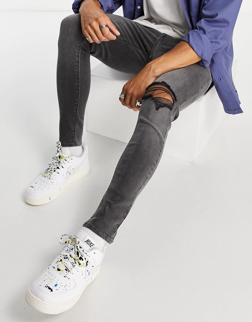 ASOS DESIGN – Spray-on-Jeans mit Power-Stretch und Zierrissen an den Knien günstig online kaufen