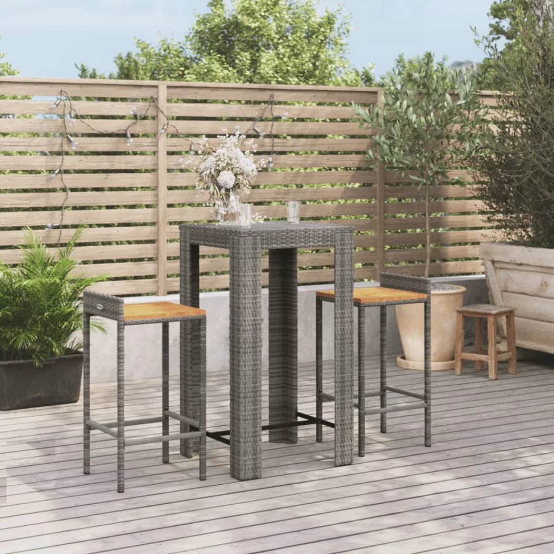 Vidaxl 3-tlg. Gartenbar-set Grau Poly Rattan & Massivholz Akazie günstig online kaufen