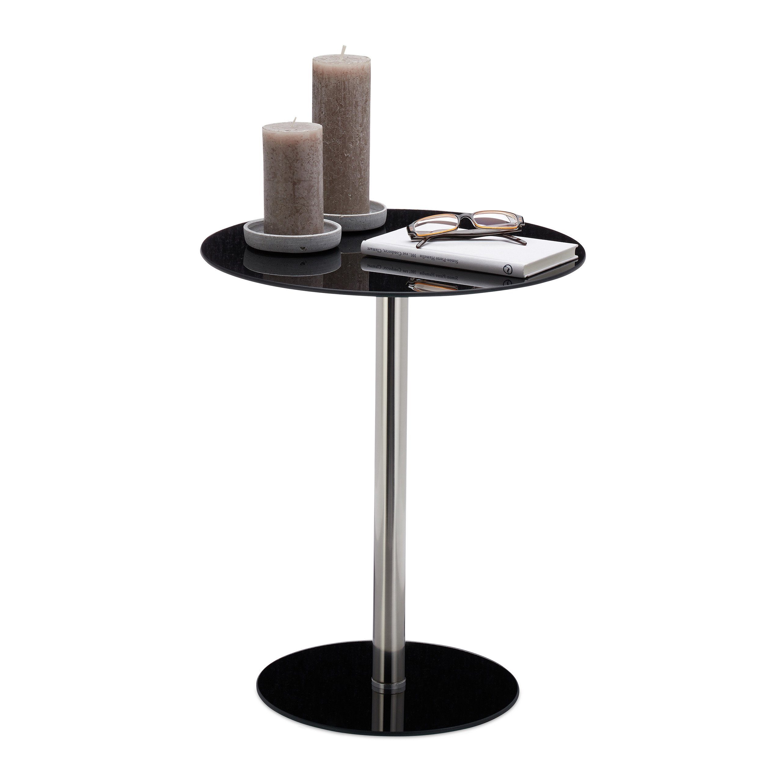 relaxdays Beistelltisch Glas Edelstahl, Schwarz günstig online kaufen