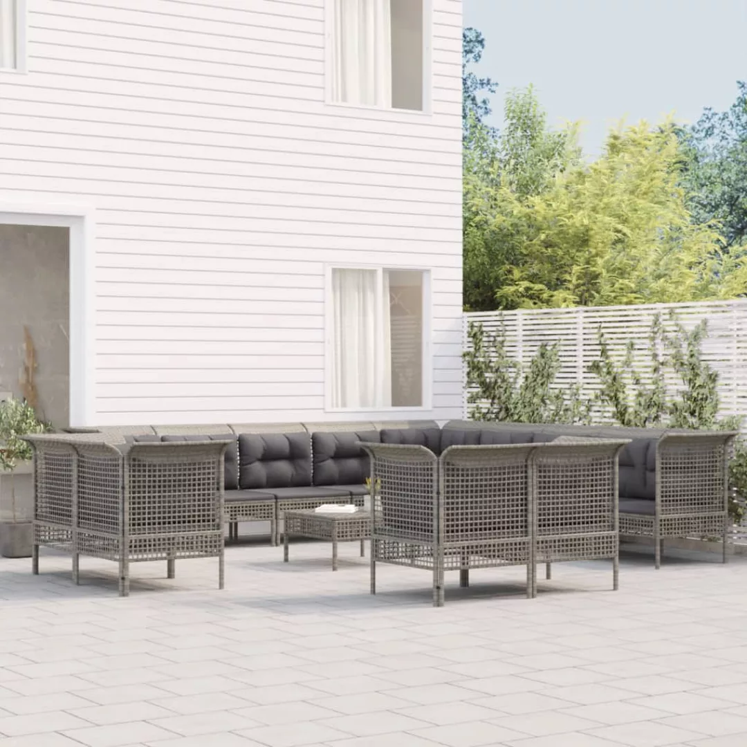 Vidaxl 13-tlg. Garten-lounge-set Mit Kissen Grau Poly Rattan günstig online kaufen