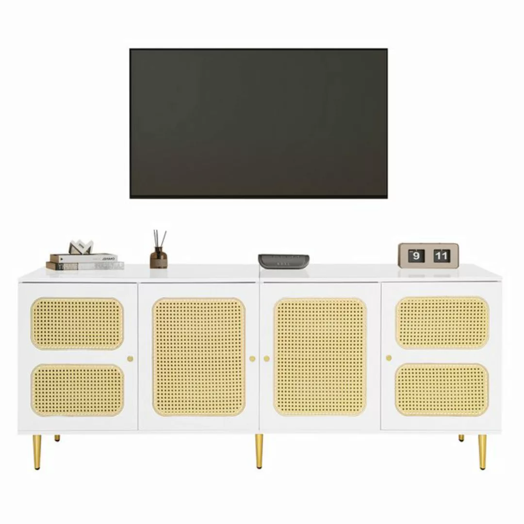 HAUSS SPOLE TV-Schrank 180x40x72cm mit 4 Rattantüren, für bis zu 80 Zoll Fe günstig online kaufen