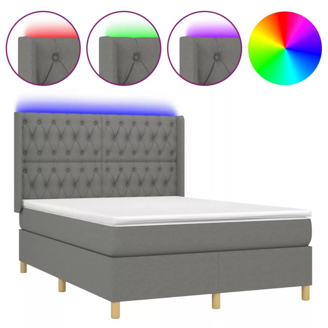 Vidaxl Boxspringbett Mit Matratze & Led Dunkelgrau 140x200 Cm Stoff günstig online kaufen