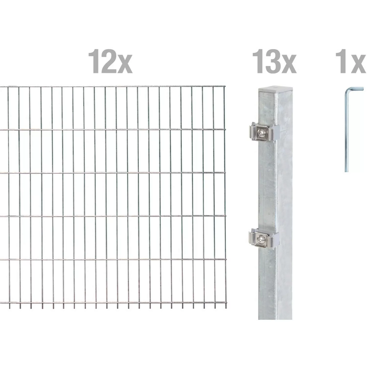Metallzaun Grund-Set Doppelstabmatte feuerverzinkt 12 x 2 m x 1,6 m günstig online kaufen