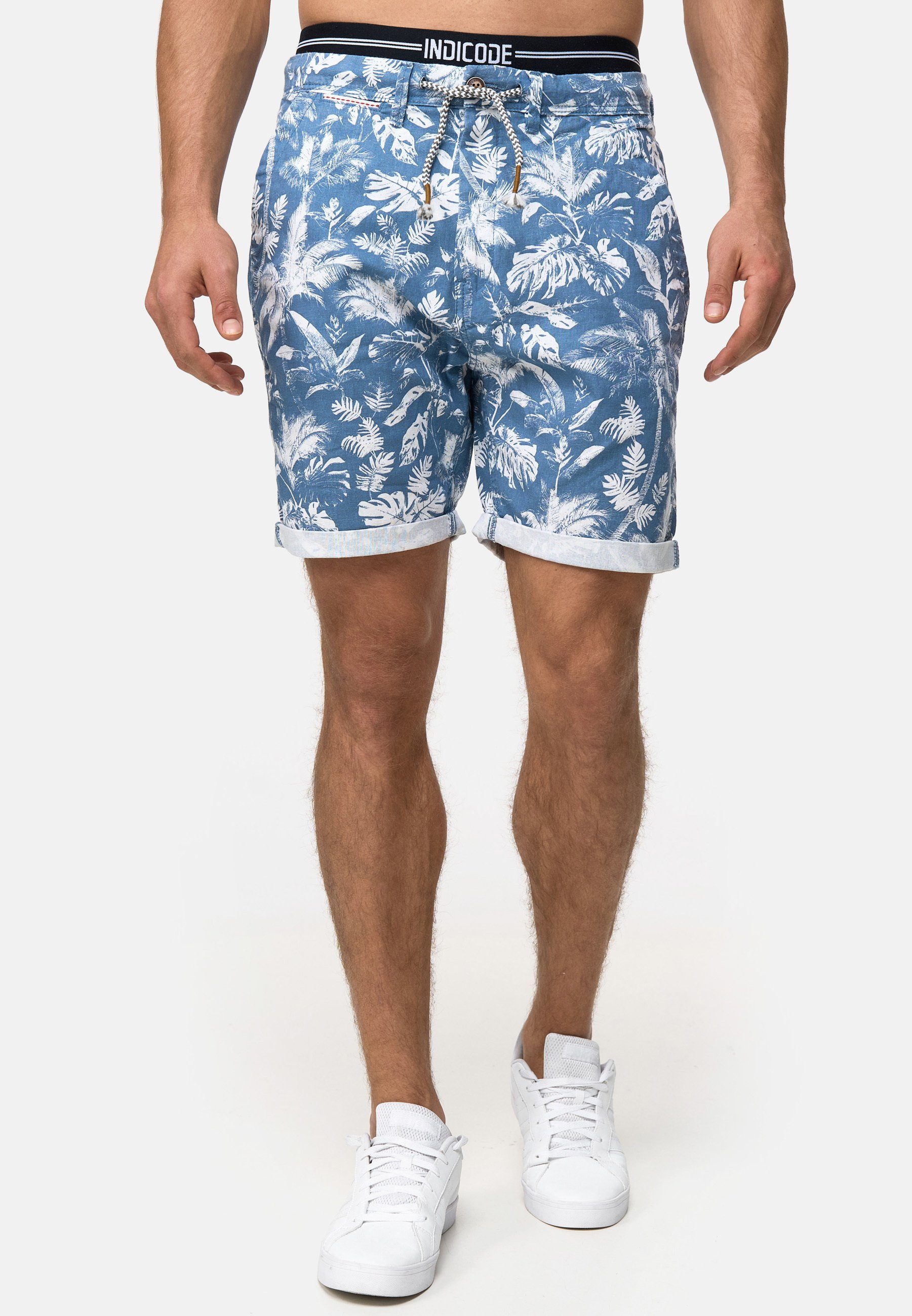 Indicode Chinoshorts Brayan mit Allover-Print, Leinenmix günstig online kaufen