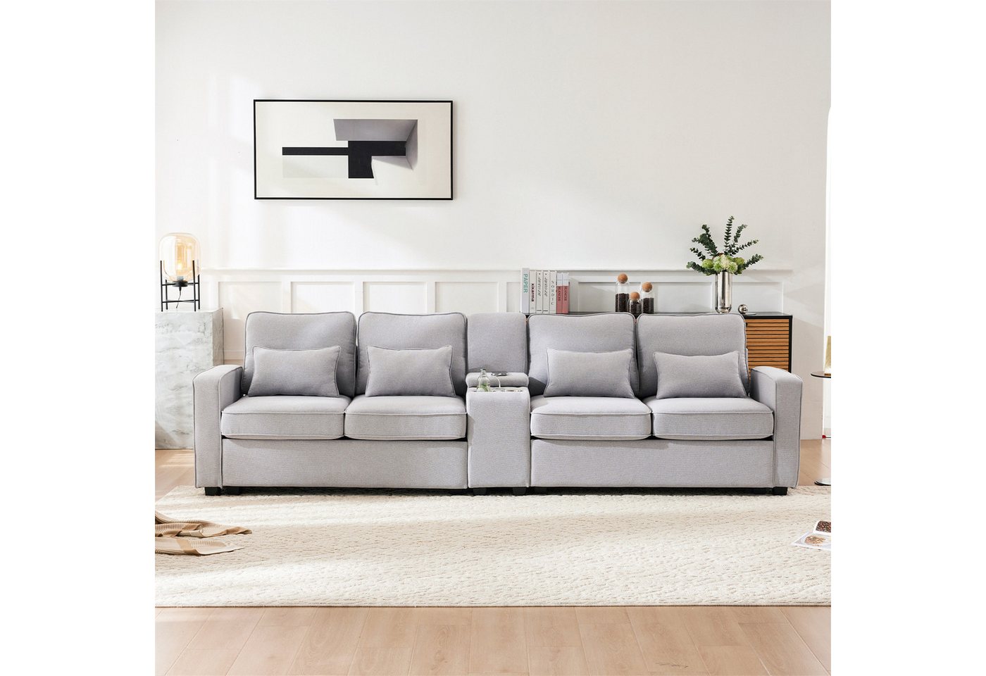 Rhein Beleuchtung Big-Sofa Modernes 4-Sitzer Sofa aus Leinenstoff mit Konso günstig online kaufen