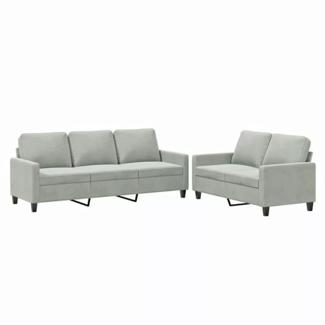 vidaXL Sofa Sofagarnitur Set mit Kissen Samt, 2-tlg., Hellgrau günstig online kaufen