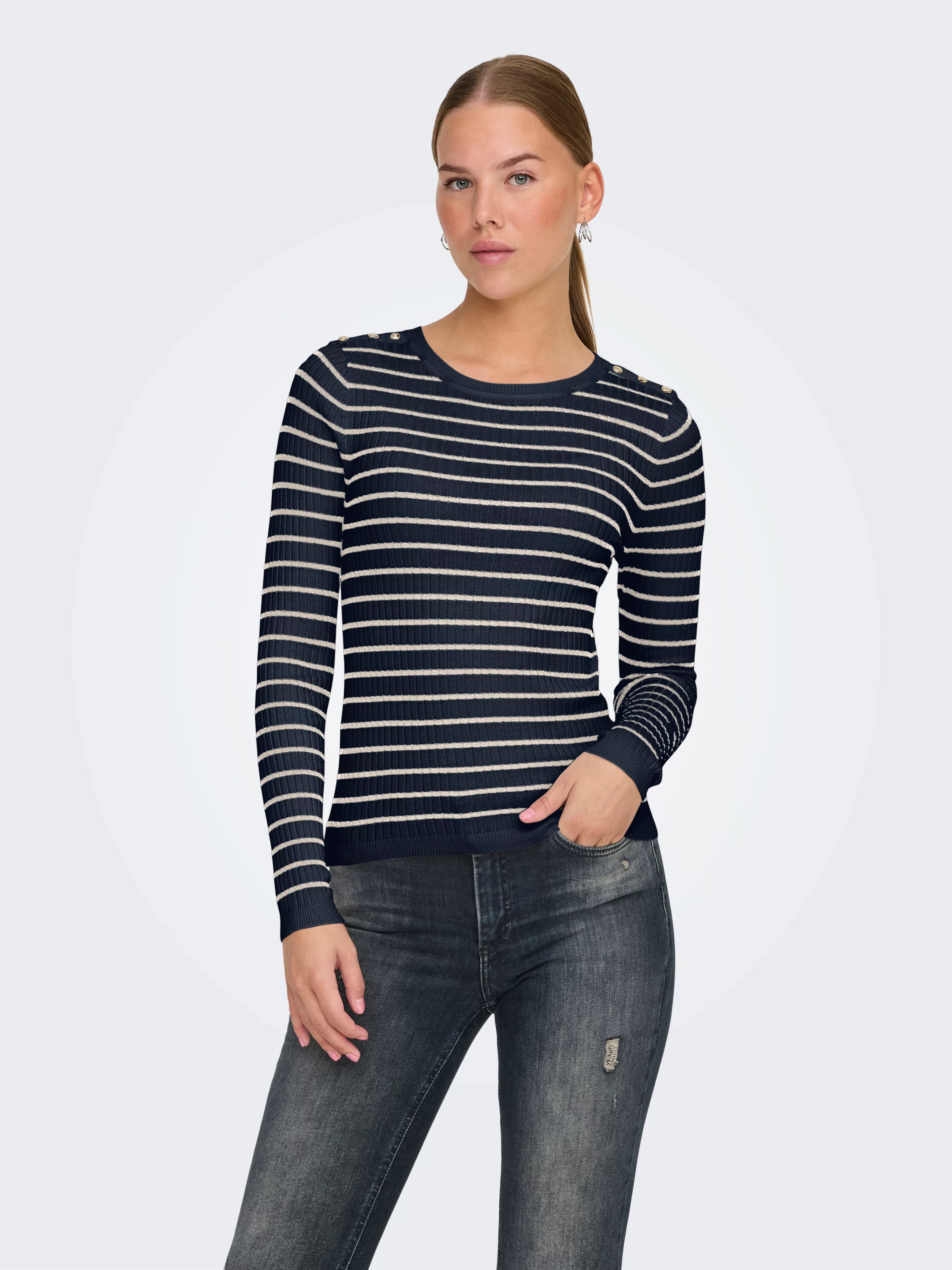 ONLY Strickpullover "ONLMILA LS STRIPE BUTTON O-NECK CC KNT" günstig online kaufen