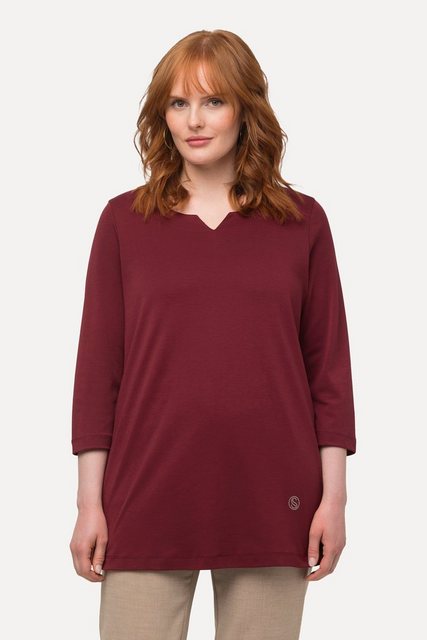 Ulla Popken T-Shirt Shirt Pima Cotton A-Linie V-Ausschnitt 3/4-Arm günstig online kaufen