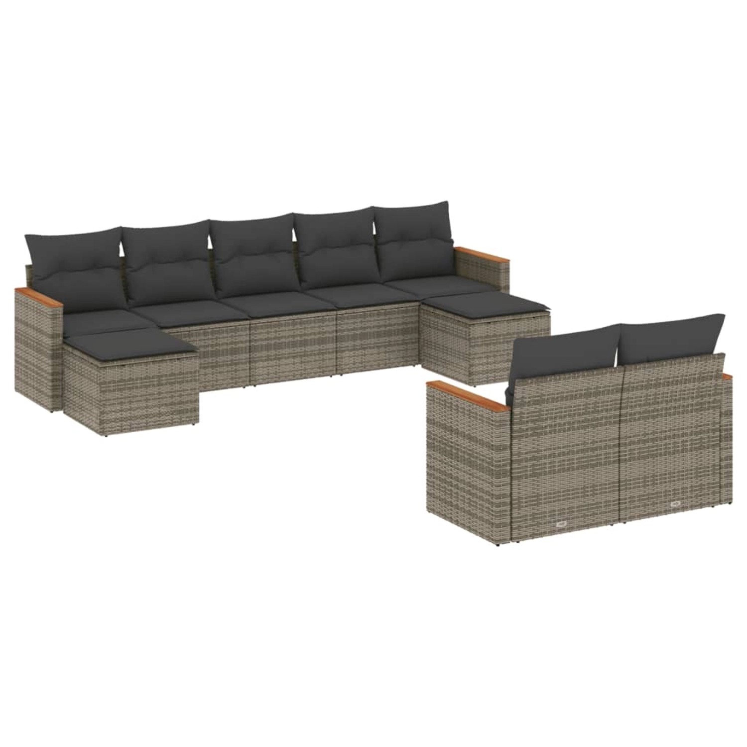 vidaXL 9-Tlg Garten-Sofagarnitur mit Kissen Grau Poly Rattan 3258805 günstig online kaufen