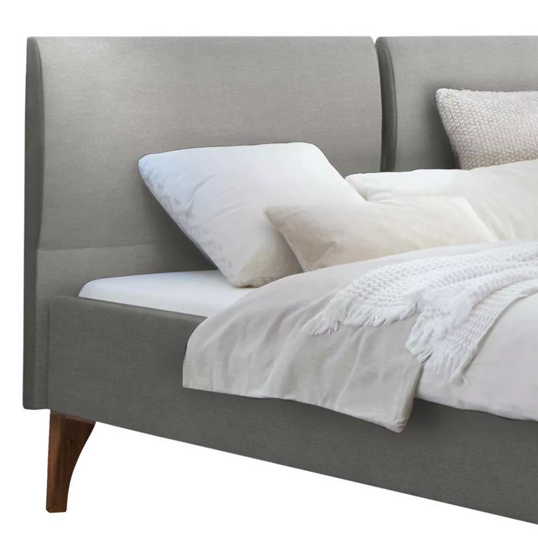 Doppel Bett Grau Stoff 43 cm Einstiegshöhe Vierfußgestell aus Holz günstig online kaufen