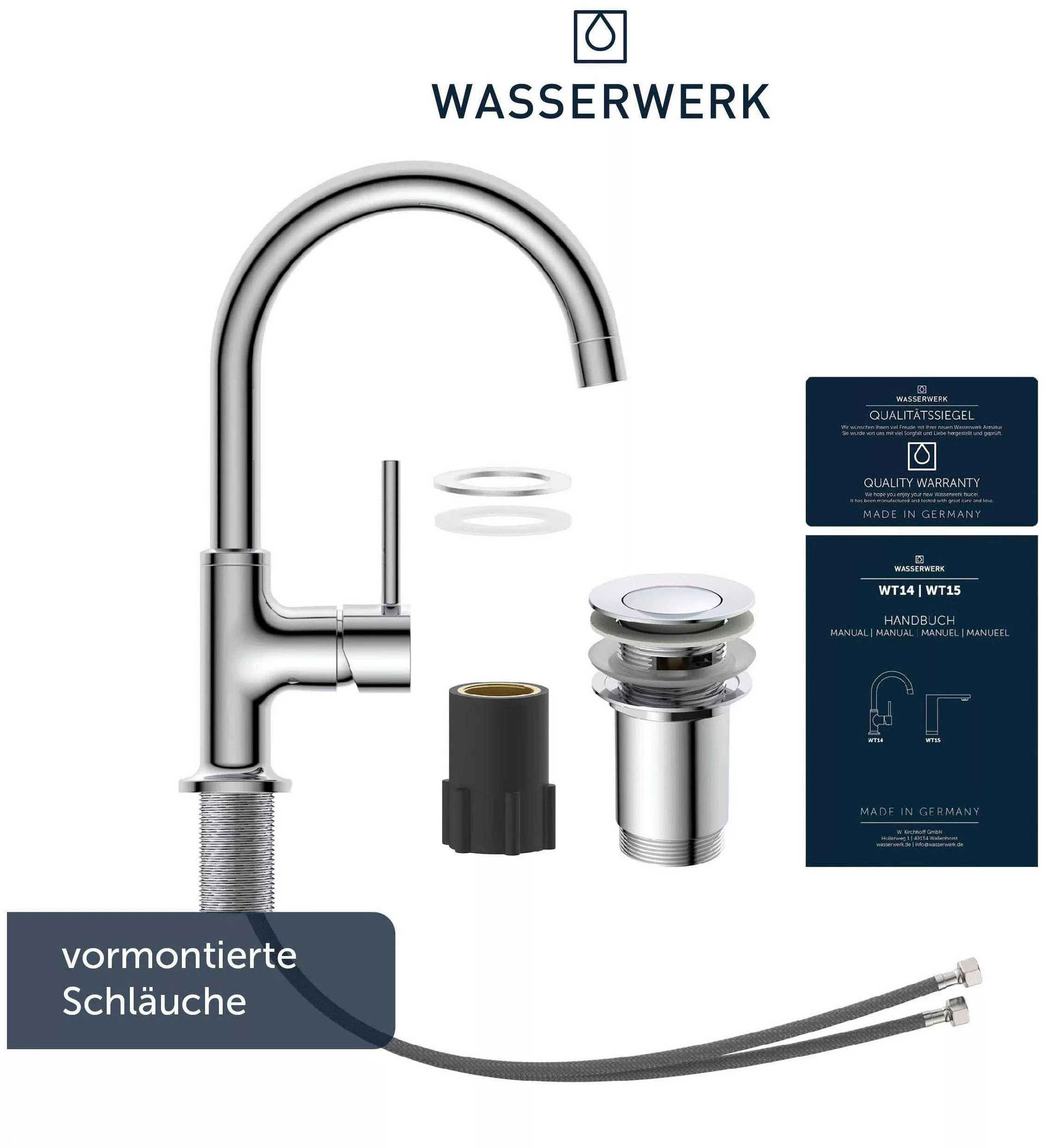 WASSERWERK Waschtischarmatur »WT 14«, inkl. Popup, 360° schwenkbar, geräusc günstig online kaufen