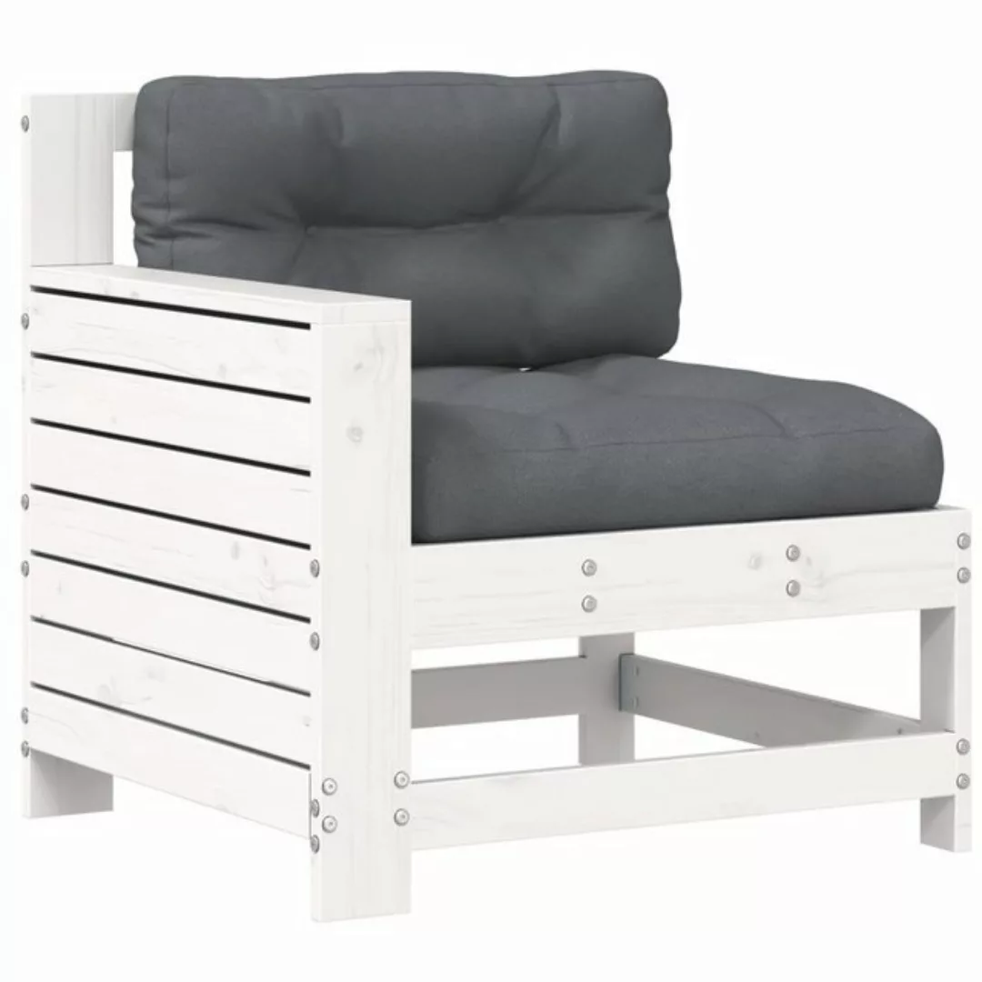 vidaXL Sofaelement Gartensofa mit Armlehne und Kissen Weiß Massivholz Kiefe günstig online kaufen