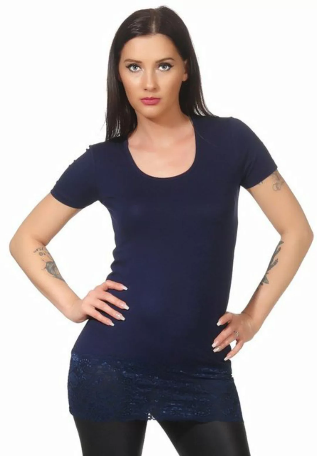Mellice Longshirt Damen Kurzarm Longshirt Longtop mit Spitze günstig online kaufen