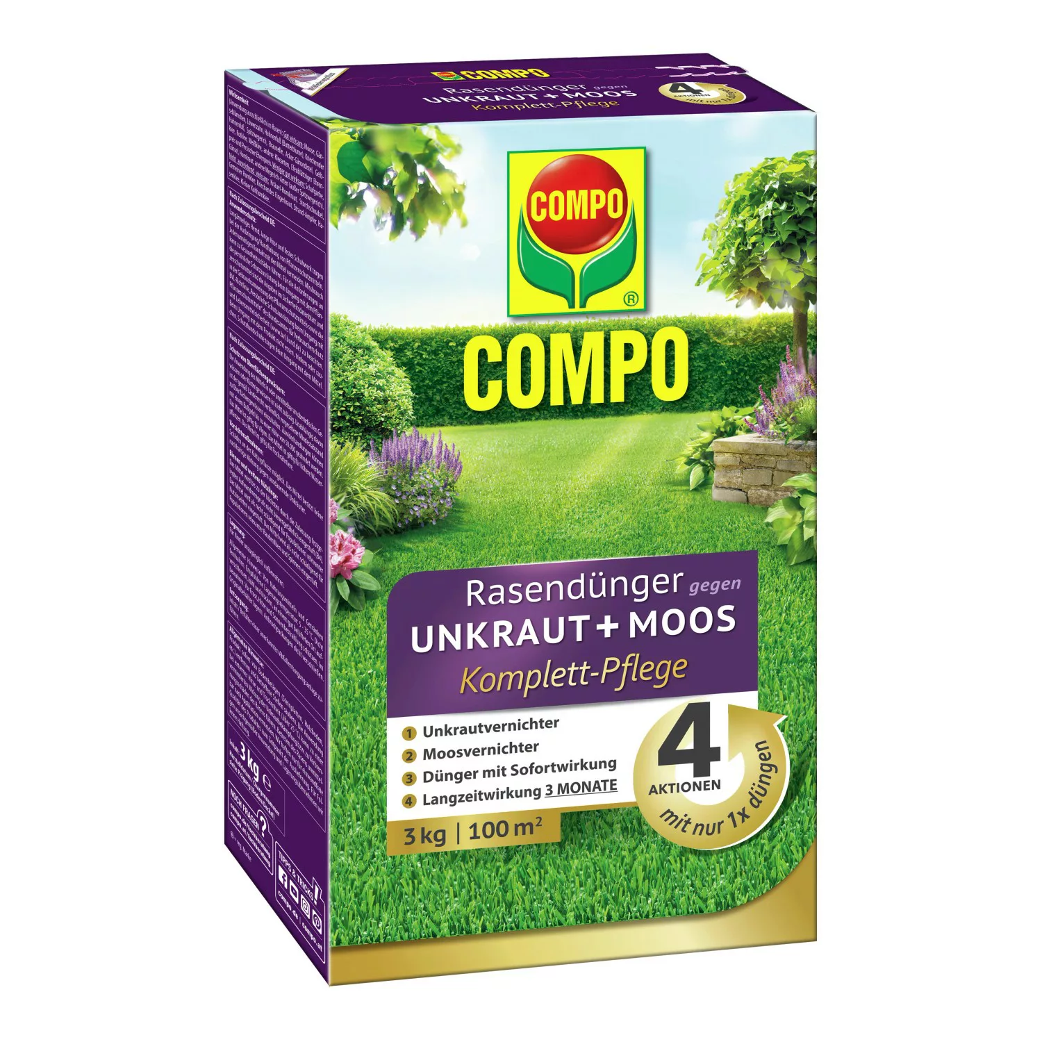 Compo Rasendünger gegen Unkraut+Moos 4in1 Komplett-Pflege 3 kg für 100 m² günstig online kaufen