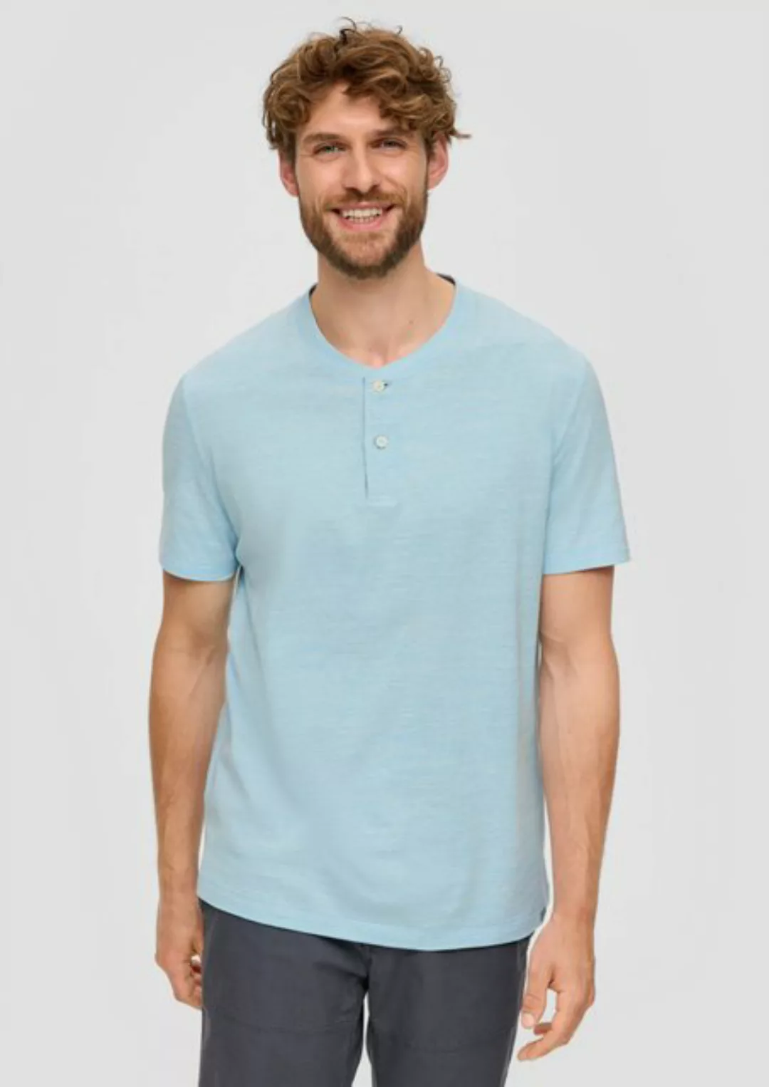 s.Oliver Kurzarmshirt Meliertes T-Shirt mit Henley-Ausschnitt Kontrast-Deta günstig online kaufen