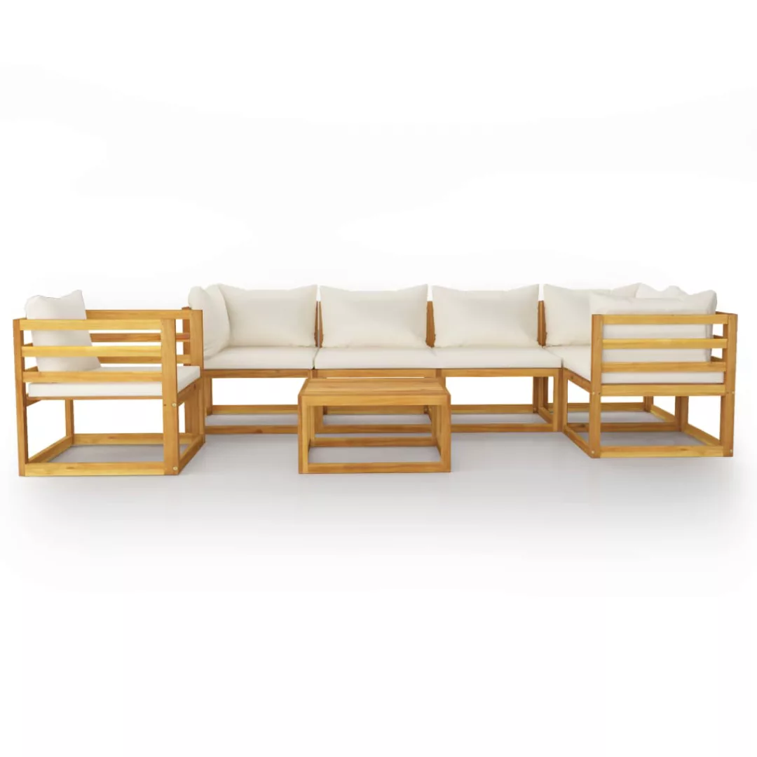 7-tlg. Garten-lounge-set Mit Auflagen Creme Massivholz Akazie günstig online kaufen