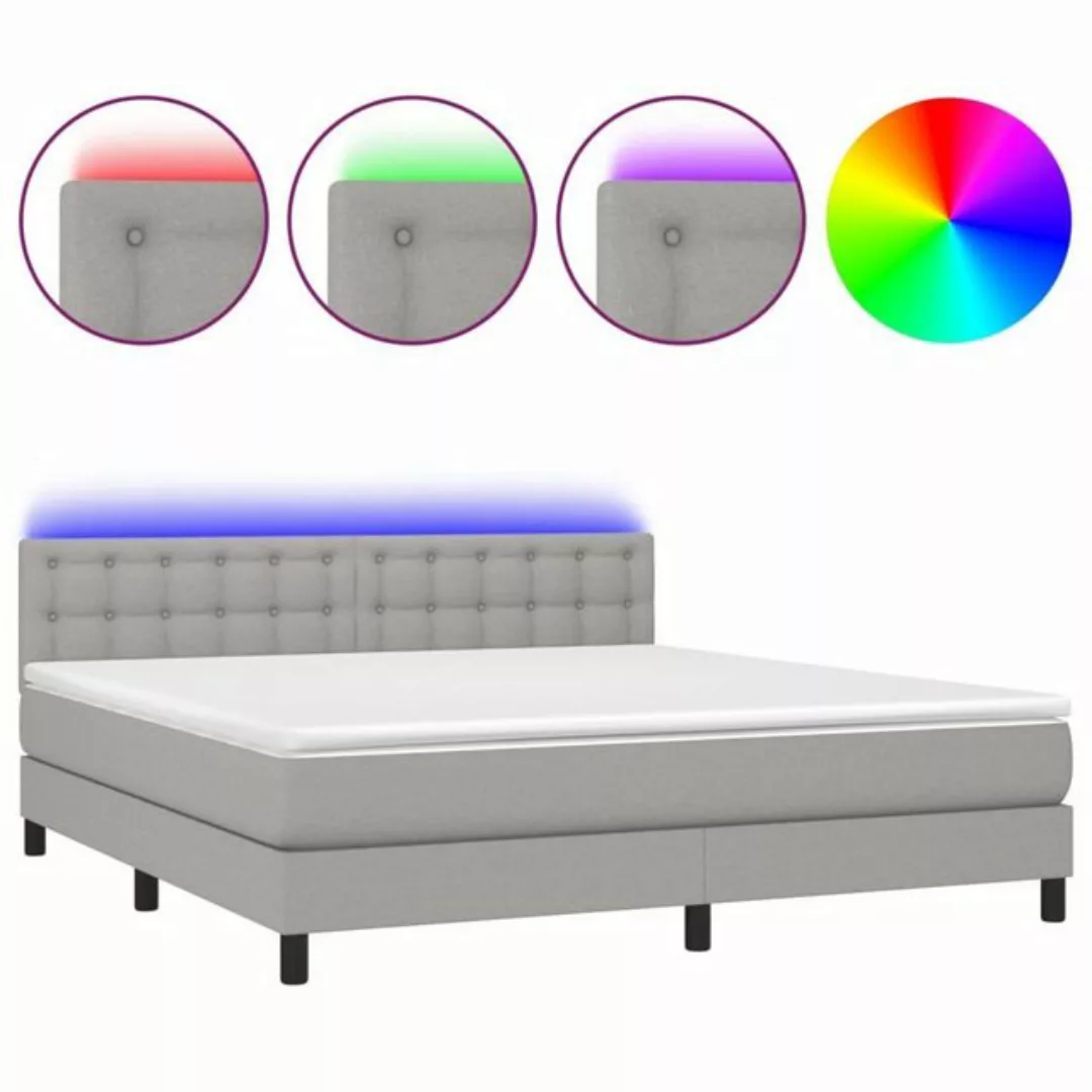 vidaXL Bettgestell Boxspringbett mit Matratze LED Hellgrau 180x200 cm Stoff günstig online kaufen