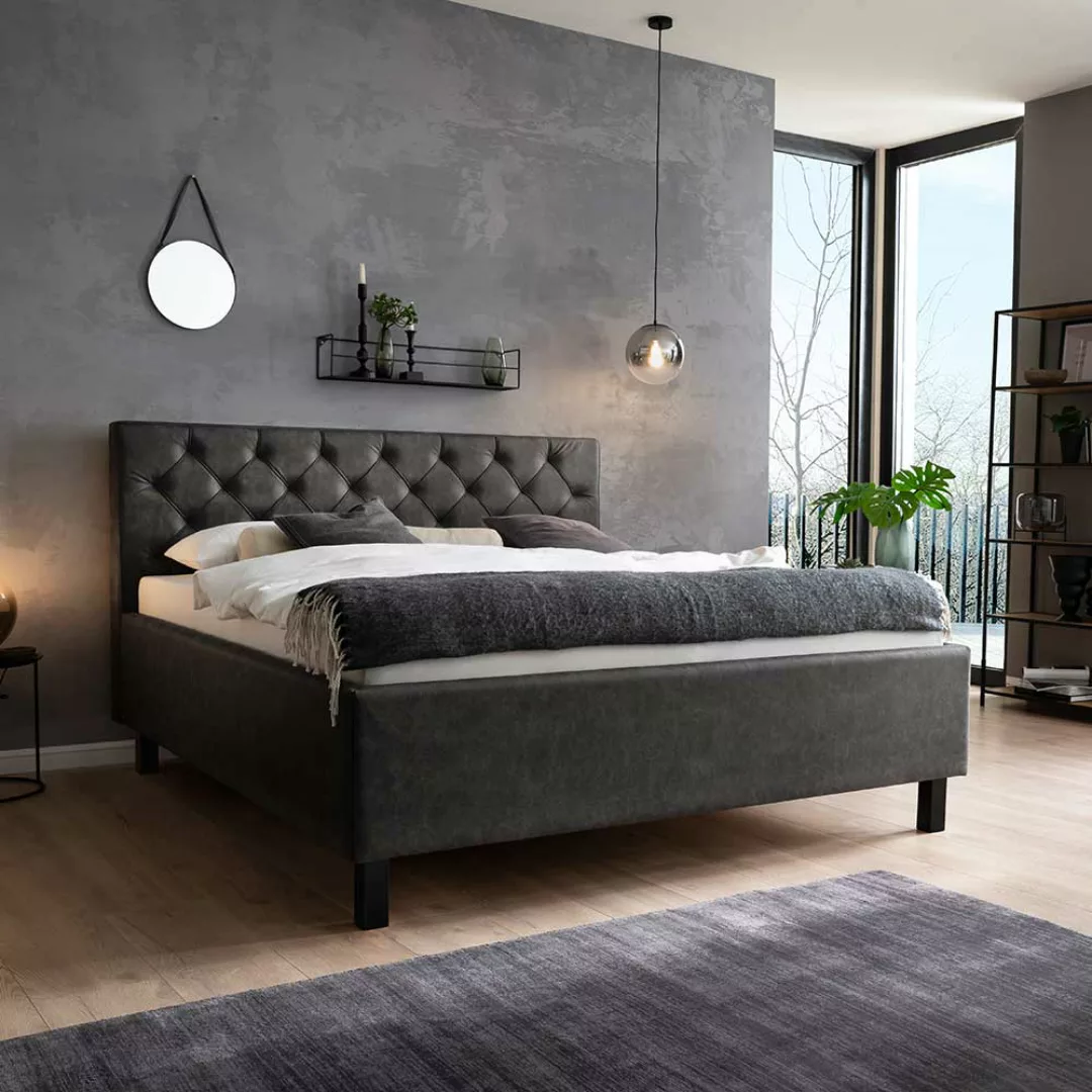 Gepolstertes Bett mit Stauraum in Anthrazit Schwarz günstig online kaufen