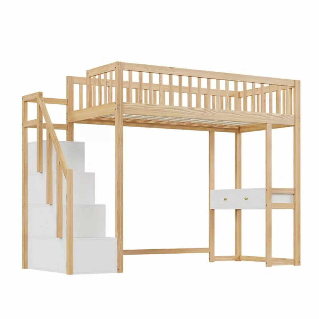 Rutaqian Hochbett Kinderbett 90x200 cm, mit Multifunktionstisch, stabil, ha günstig online kaufen