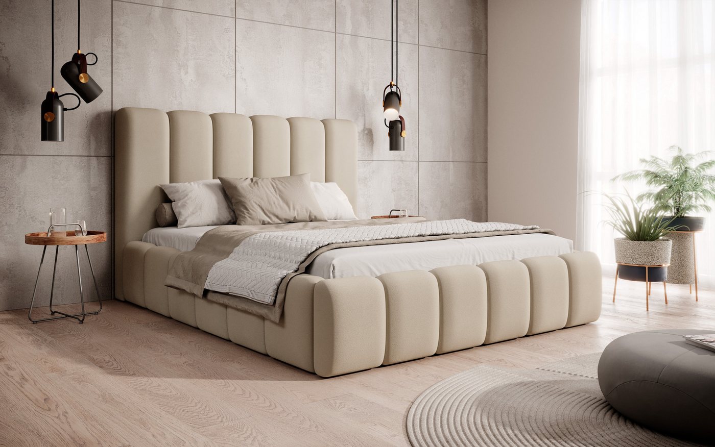 VIVENTE Möbel Polsterbett MONOLITH 140 x 200 cm, Bettkasten, Massivholzrahm günstig online kaufen