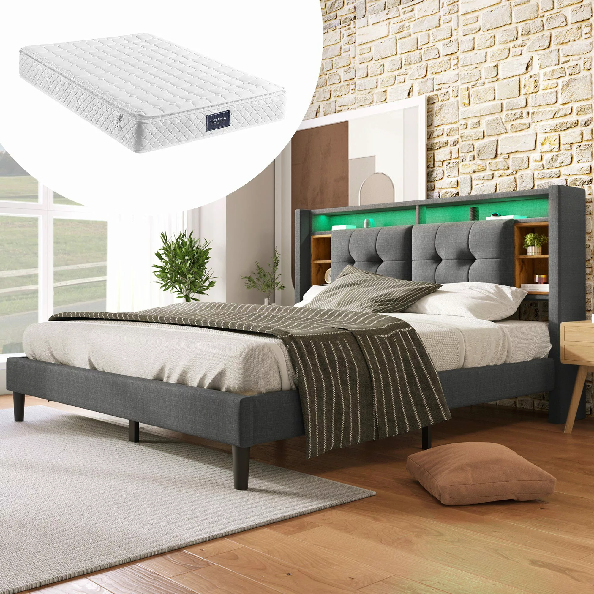Ulife Polsterbett Doppelbett mit LED-Beleuchtung (Packung, günstig online kaufen