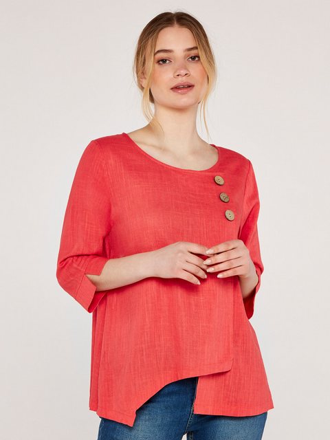 Apricot 3/4-Arm-Shirt Asymmetrisches Oberteil, mit drei Knöpfen günstig online kaufen