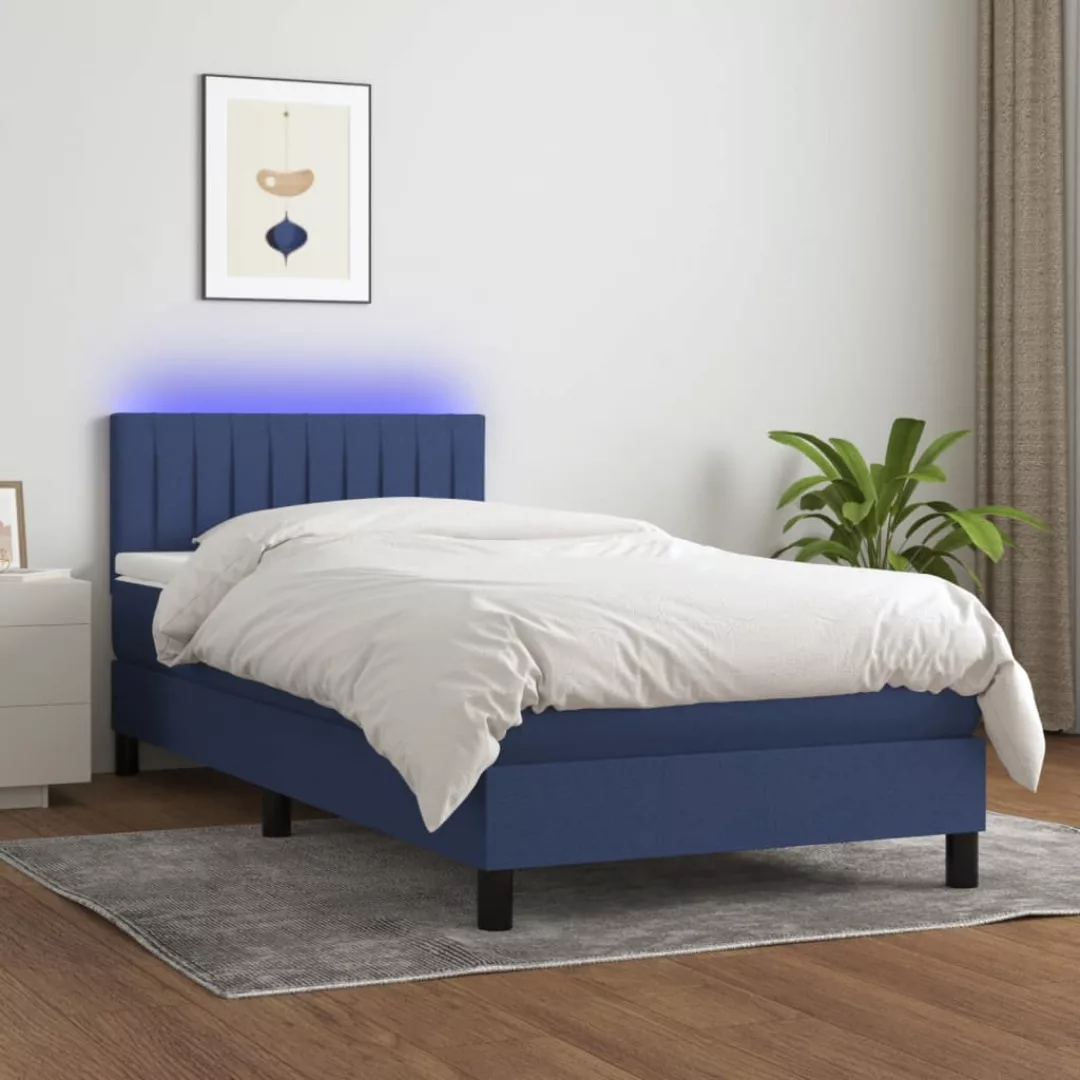 vidaXL Bettgestell Boxspringbett mit Matratze LED Blau 100x200 cm Stoff Bet günstig online kaufen