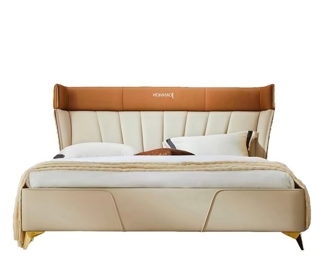 Xlmoebel Bett Doppelbett in Beige mit Lederbezug und Holzrahmen für das (1- günstig online kaufen