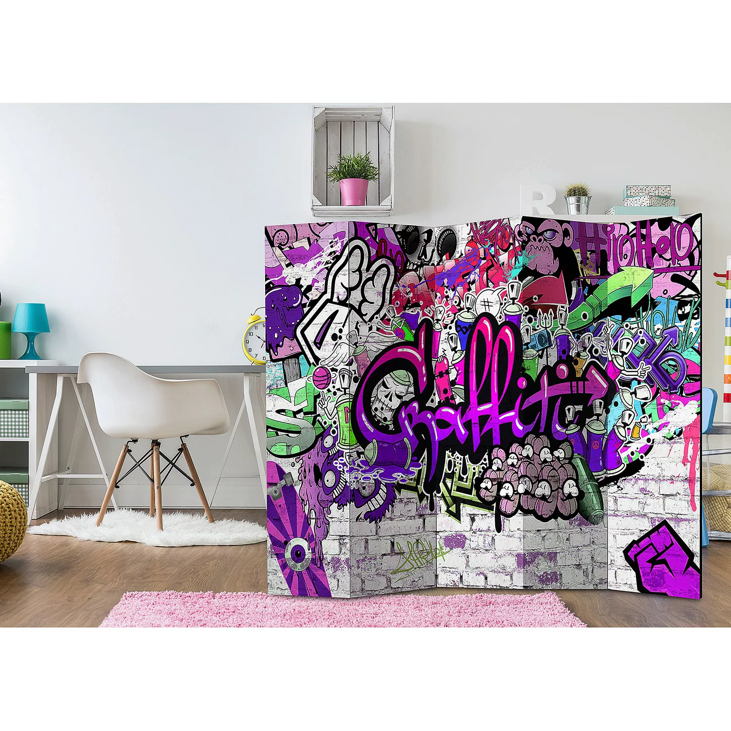 home24 Paravent Purple Graffiti (5-teilig) günstig online kaufen