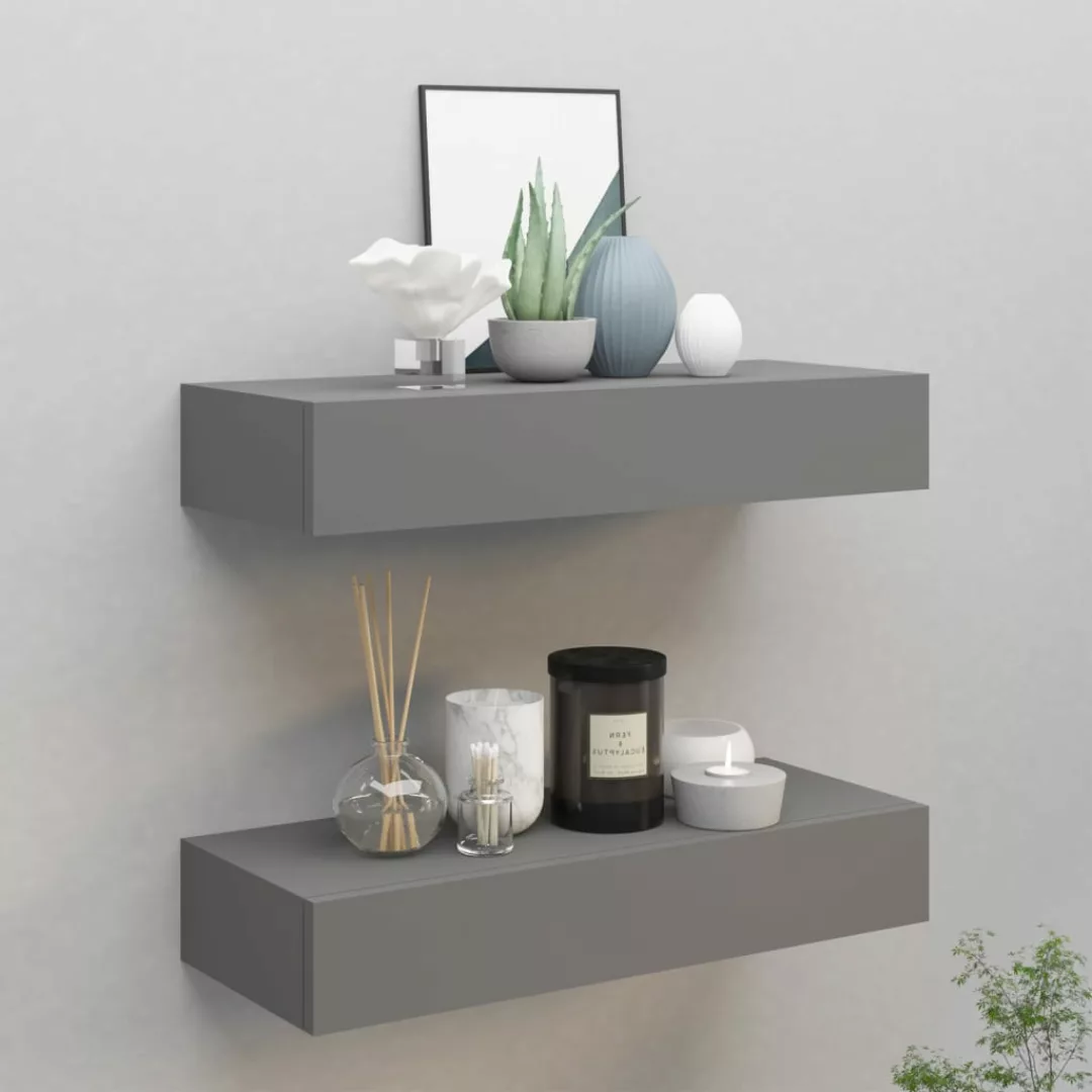 Wand-schubladenregale 2 Stk. Grau 60x23,5x10 Cm Mdf günstig online kaufen