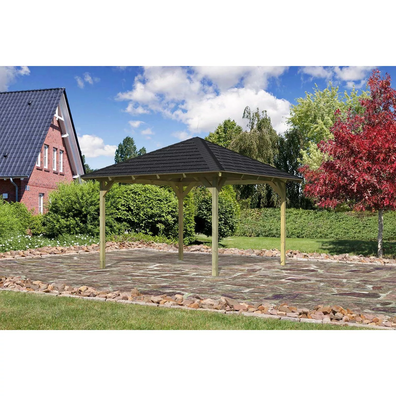 Karibu Pavillon Bever 3 Set kdi mit Schindeln Schwarz 314 cm x 314 cm x 303 günstig online kaufen