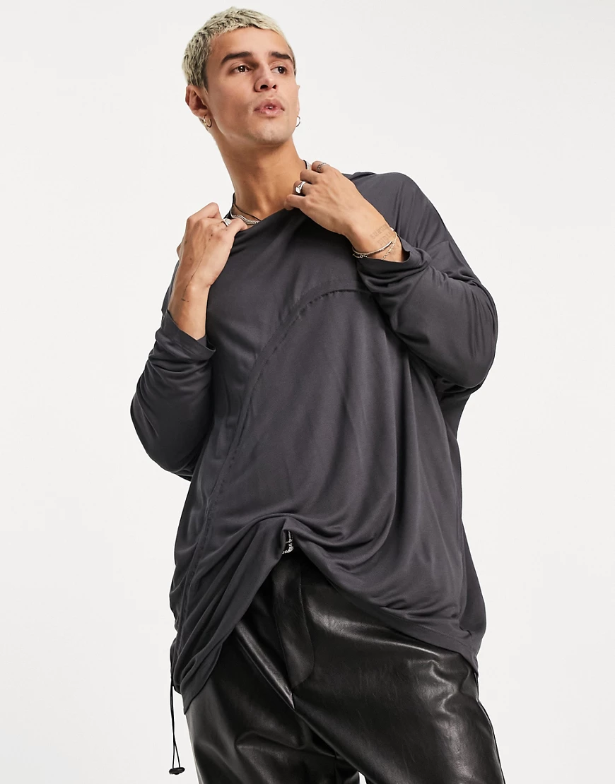 ASOS DESIGN – Lang geschnittenes Oversize-Shirt in verwaschenem Schwarz mit günstig online kaufen