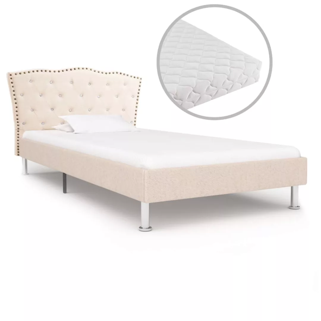 Bett Mit Matratze Beige Stoff 90 X 200 Cm günstig online kaufen