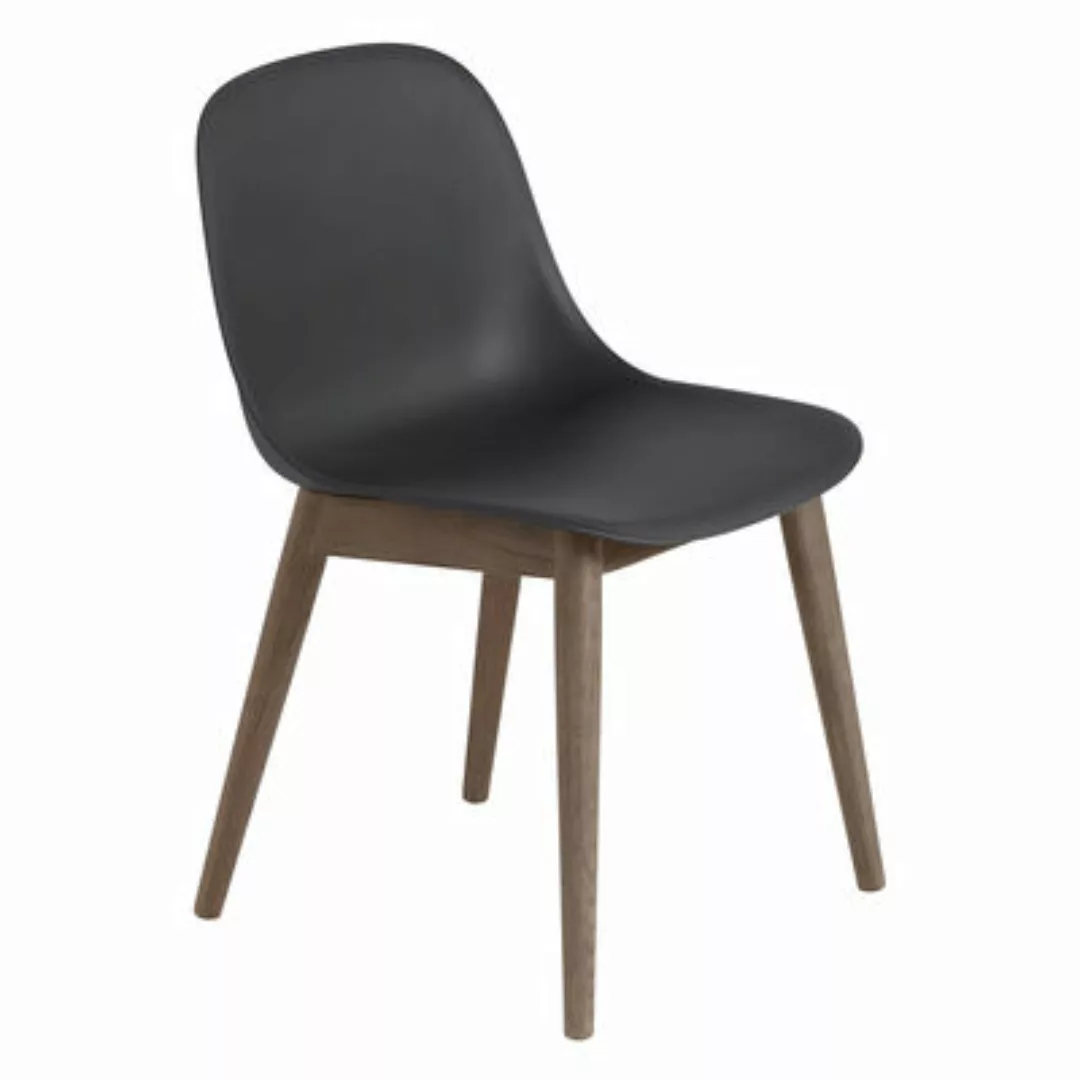 Stuhl Fiber plastikmaterial schwarz / Holzbeine - Recycling-Kunststoff - Mu günstig online kaufen