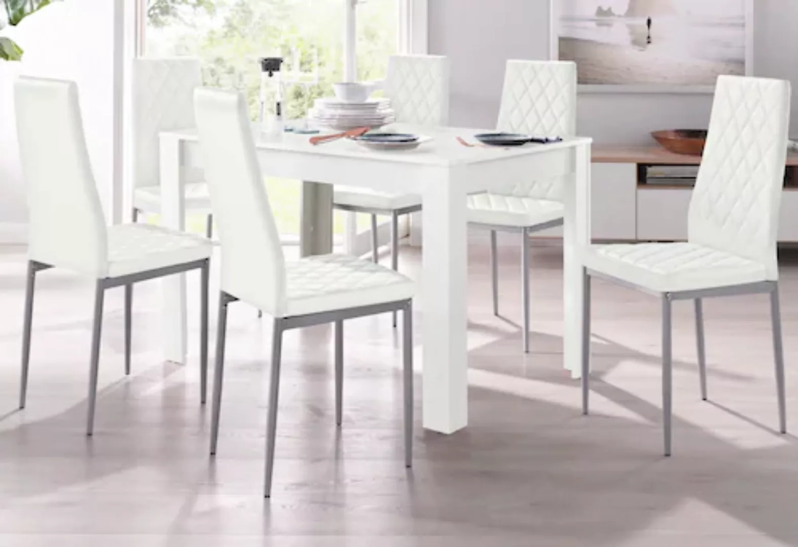 INOSIGN Essgruppe, (Set, 5 tlg.), mit Tisch in Weiß, Breite 120 cm günstig online kaufen