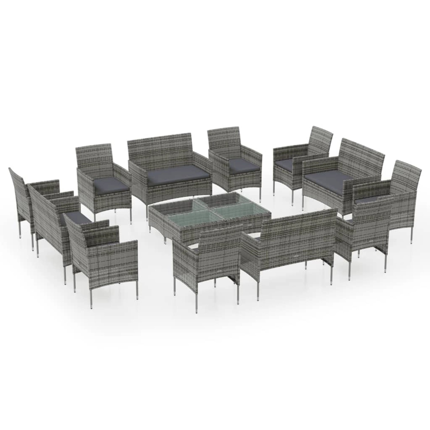 16-tlg. Garten-lounge-set Mit Auflagen Poly Rattan Grau günstig online kaufen