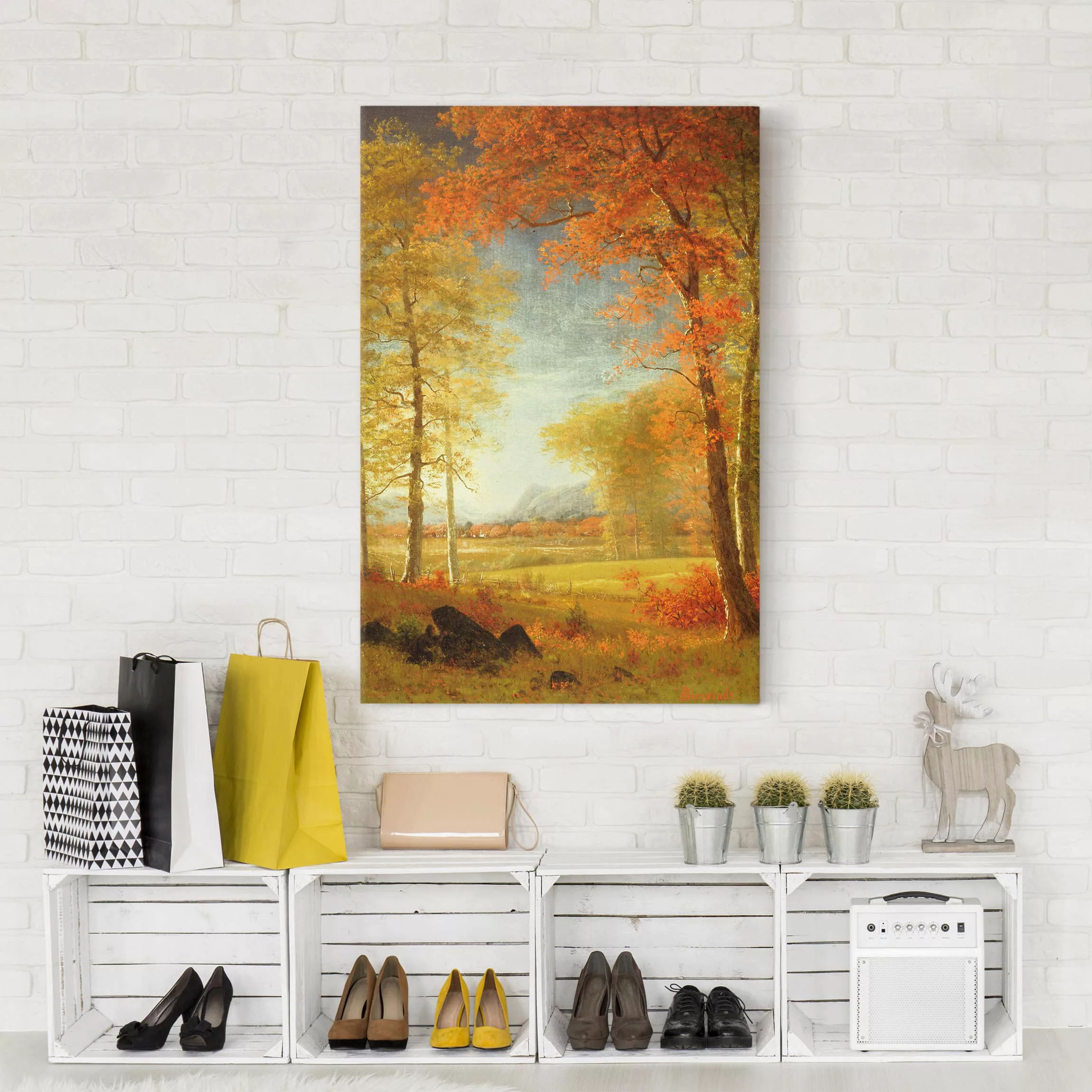 Leinwandbild Wald - Hochformat Albert Bierstadt - Herbst in Oneida County, günstig online kaufen