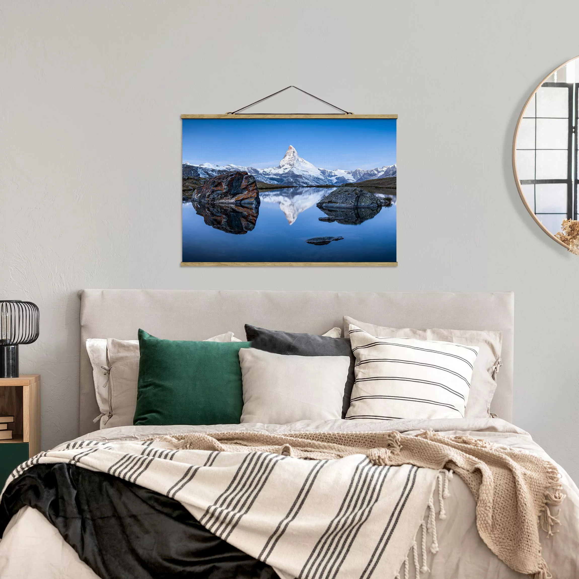 Stoffbild mit Posterleisten Stellisee vor dem Matterhorn günstig online kaufen