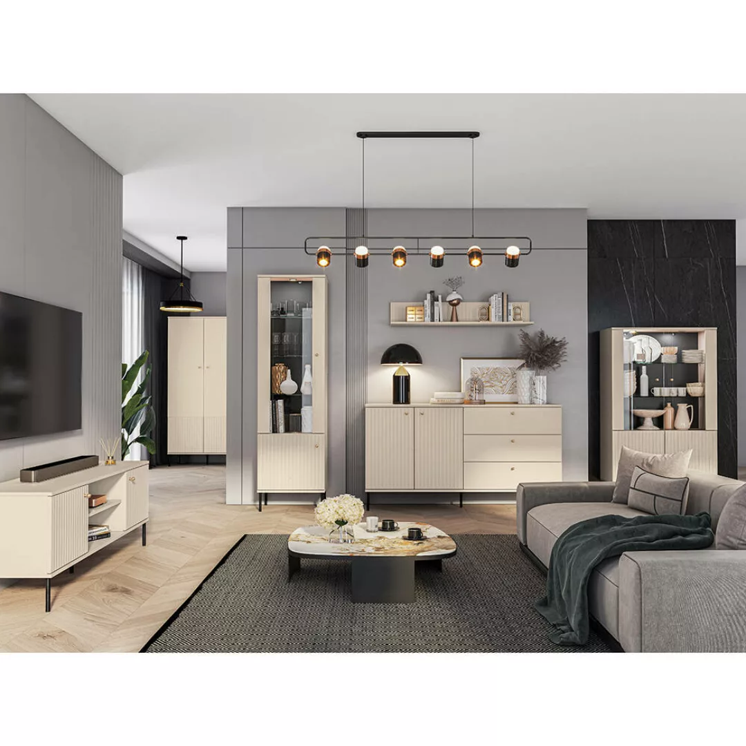 Wohnzimmer Set in kaschmir matt SALOU-131 modern 6-teilig mit goldfarbenen günstig online kaufen