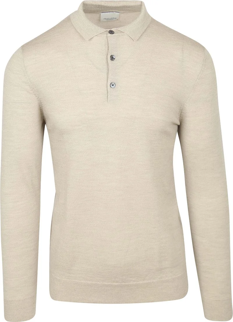 Profuomo Longsleeve Poloshirt Merinowolle Beige - Größe XXL günstig online kaufen