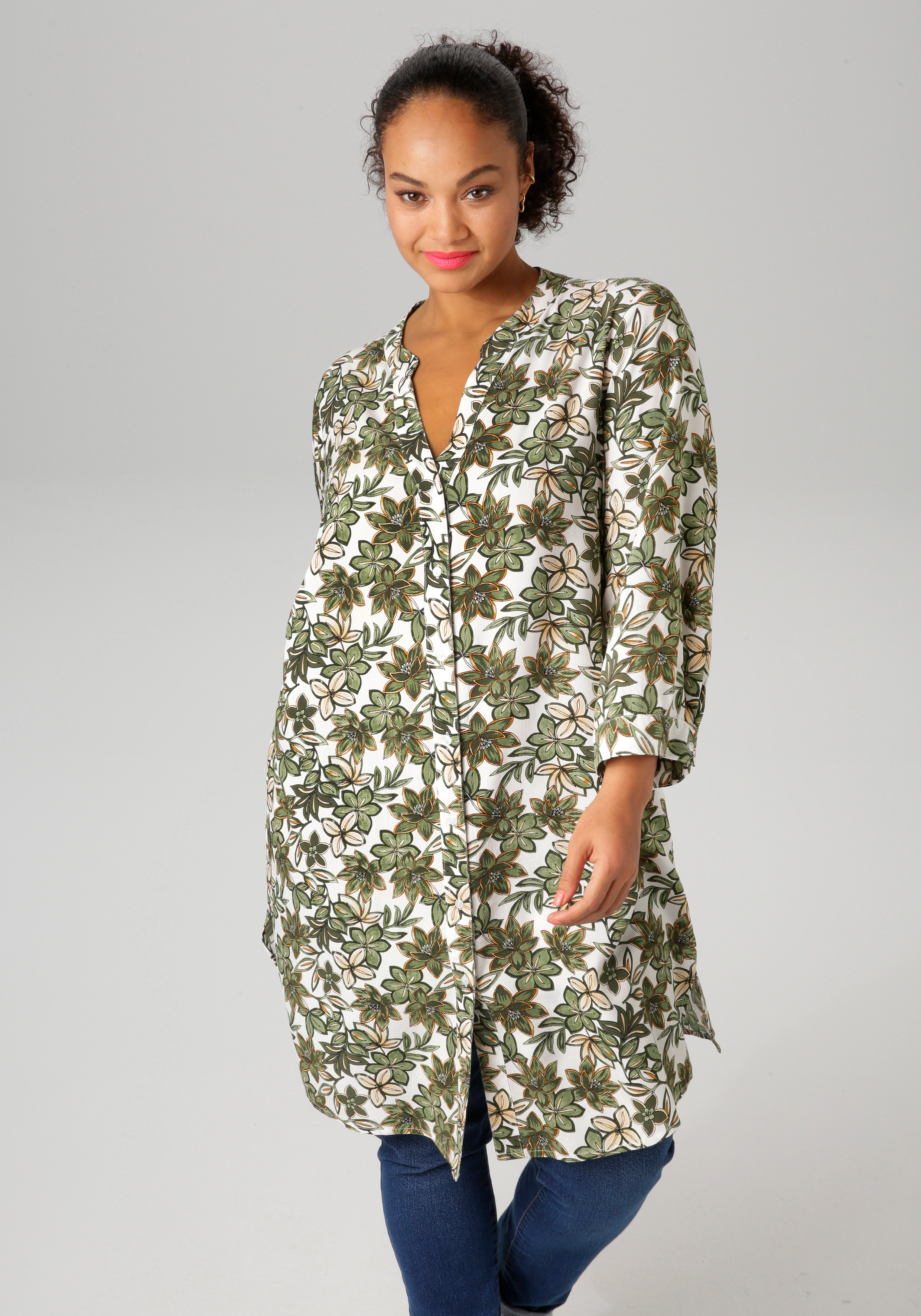 Aniston PLUS Longbluse, mit farbharmonischen Blumen bedruckt günstig online kaufen