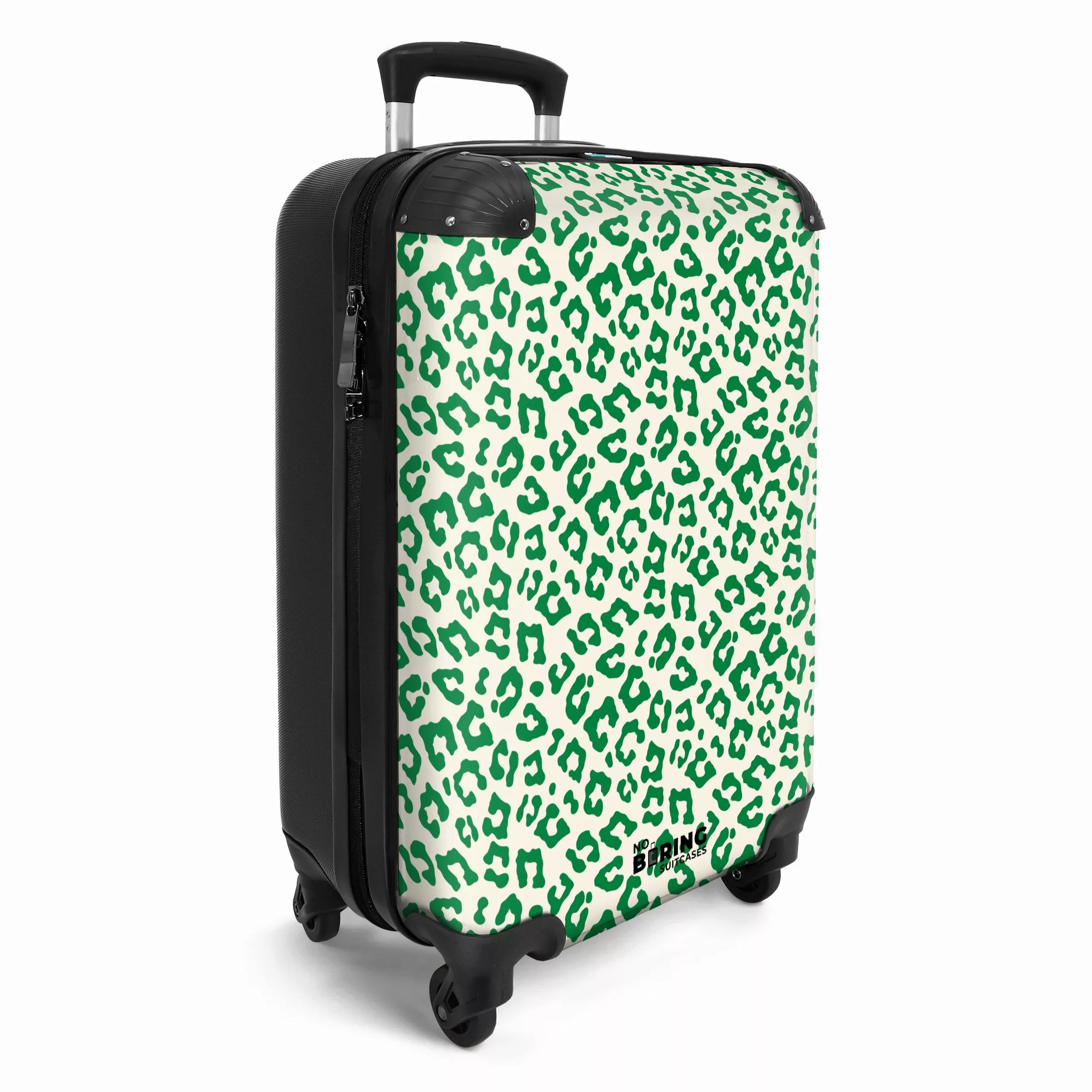 NoBoringSuitcases.com© Hartschalen-Trolley Grün mit weißem Pantherdruck günstig online kaufen